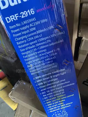 16” Duravolt Solar Rechargeable Fan