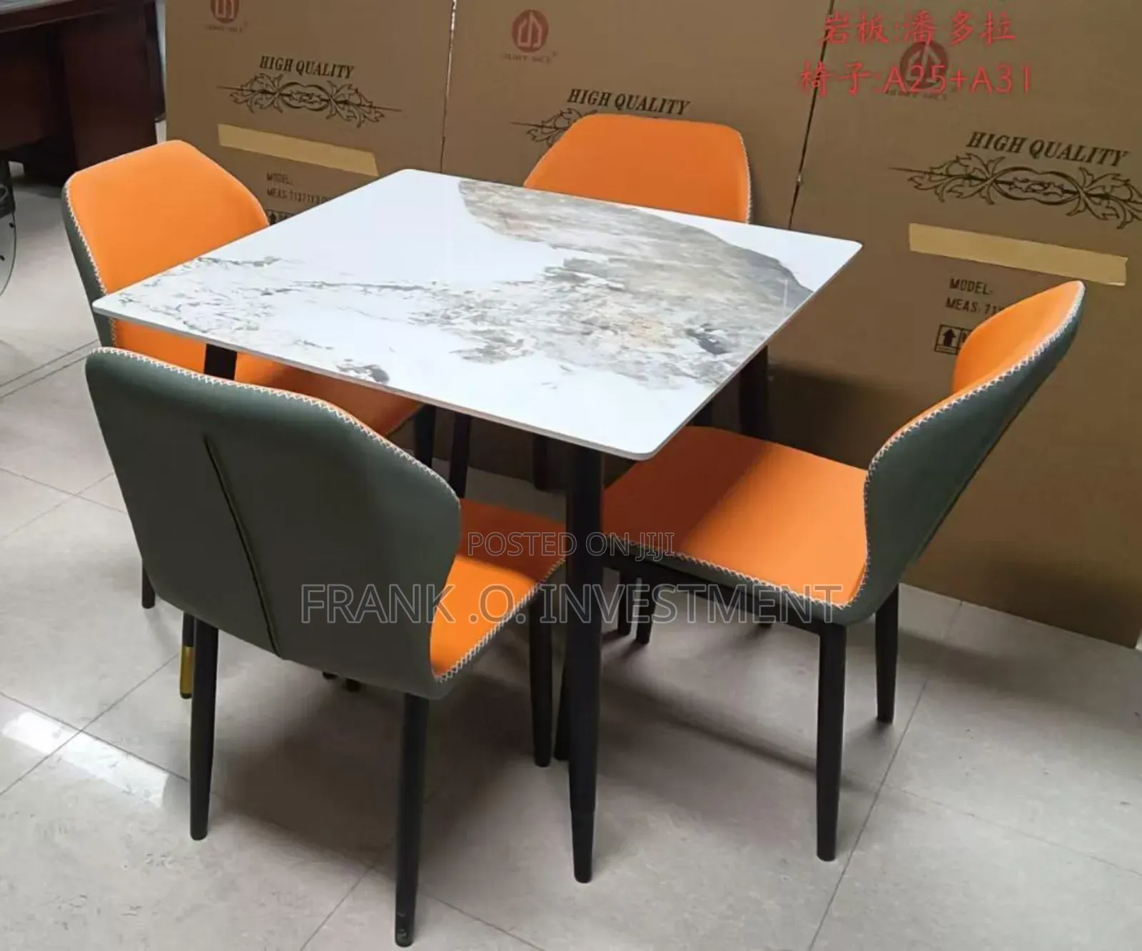 Square Marble Dinning Table Multicoloured Chairs
