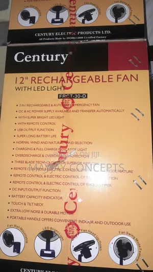 Century 12" Rechargeable Fan Table and Wall Fan