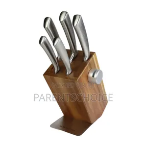 Group Tiger 5-Piece Wooden Stand Knife Set + Sharpener