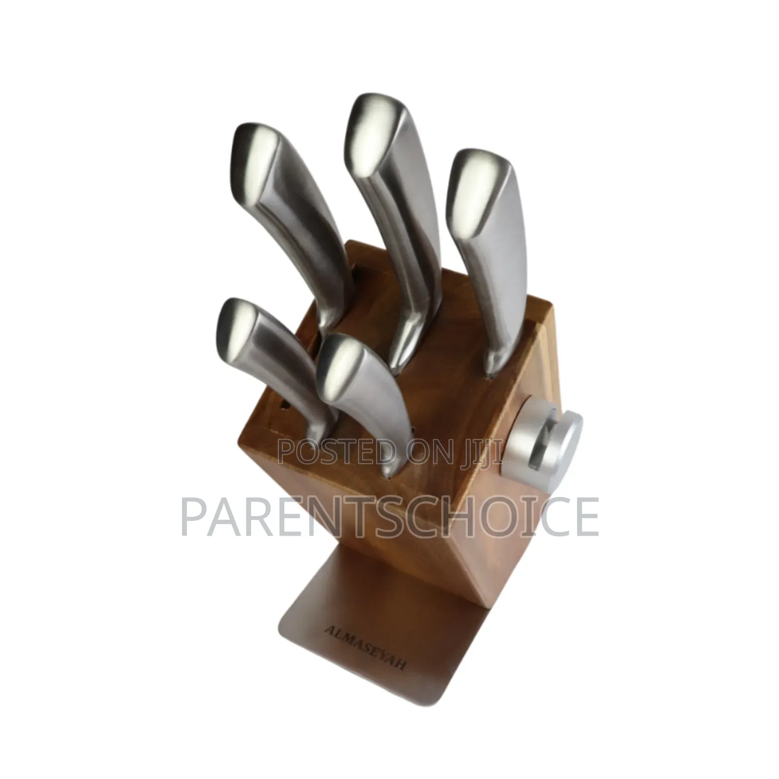 Group Tiger 5-Piece Wooden Stand Knife Set + Sharpener