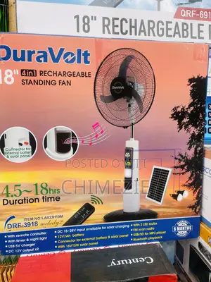 Duravolt 18-Inch 4-in-1 Rechargeable Standing Fan.