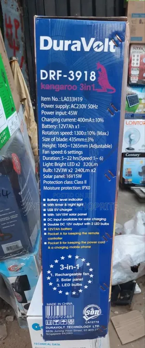 18inch Duravolt Rechargeable Fan