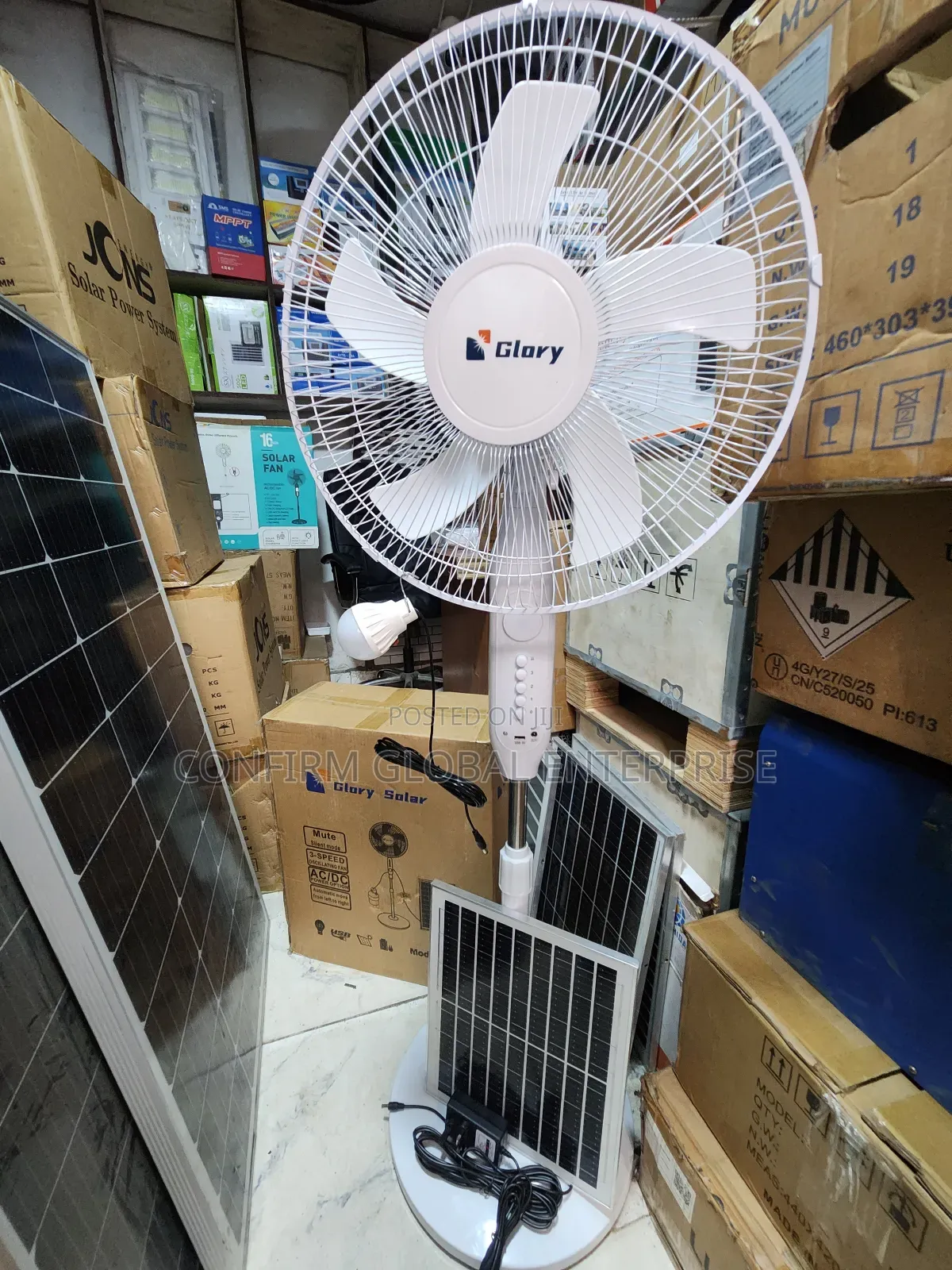 Powerful Glory 16" Solar Rechargeable Fan With Solar Panel