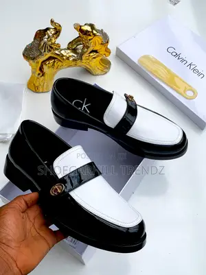 Mens Dressy Patent White and Black Belt Loafers