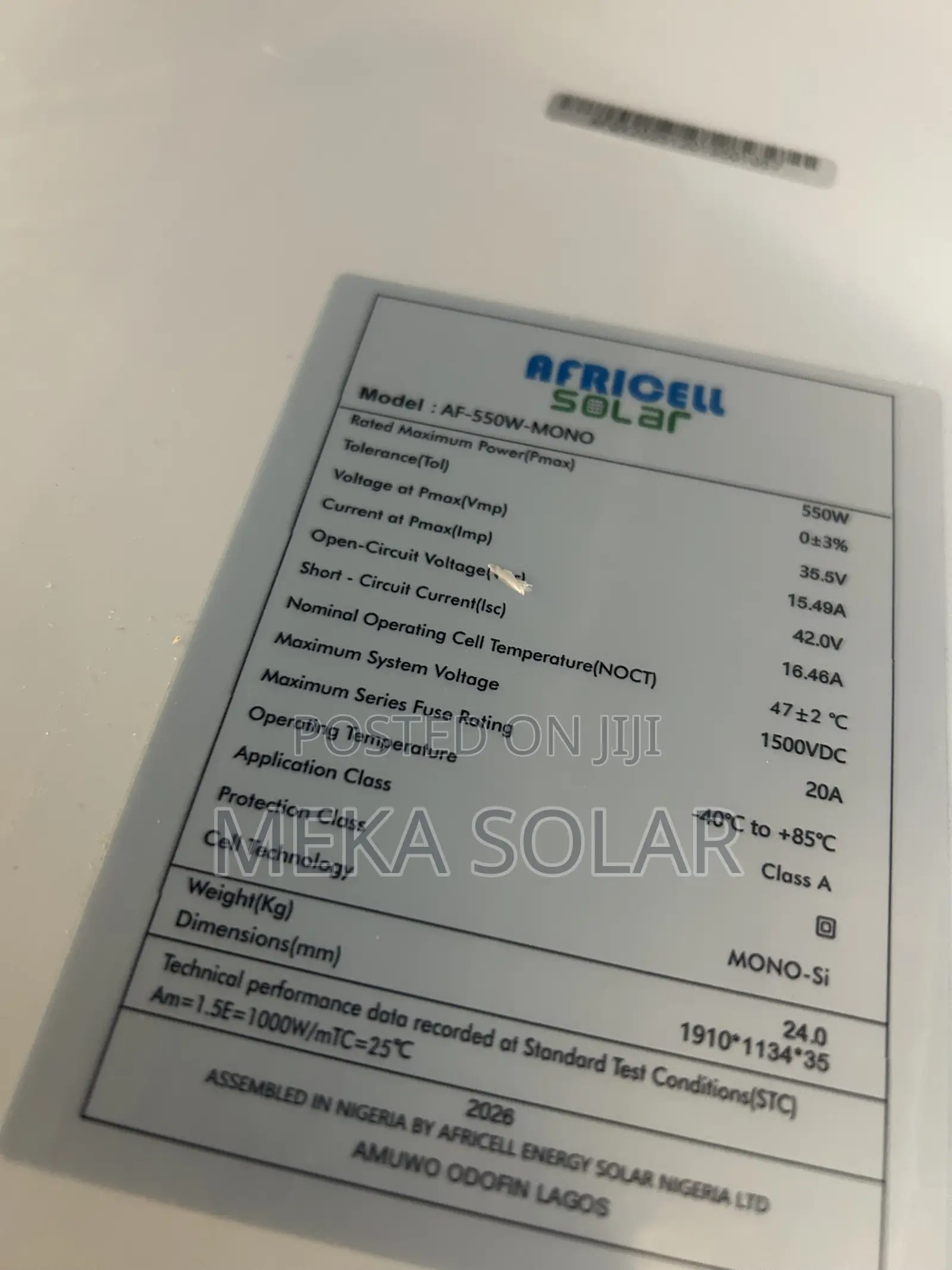 Africell 550w Mono-Crystalline Solar Panel