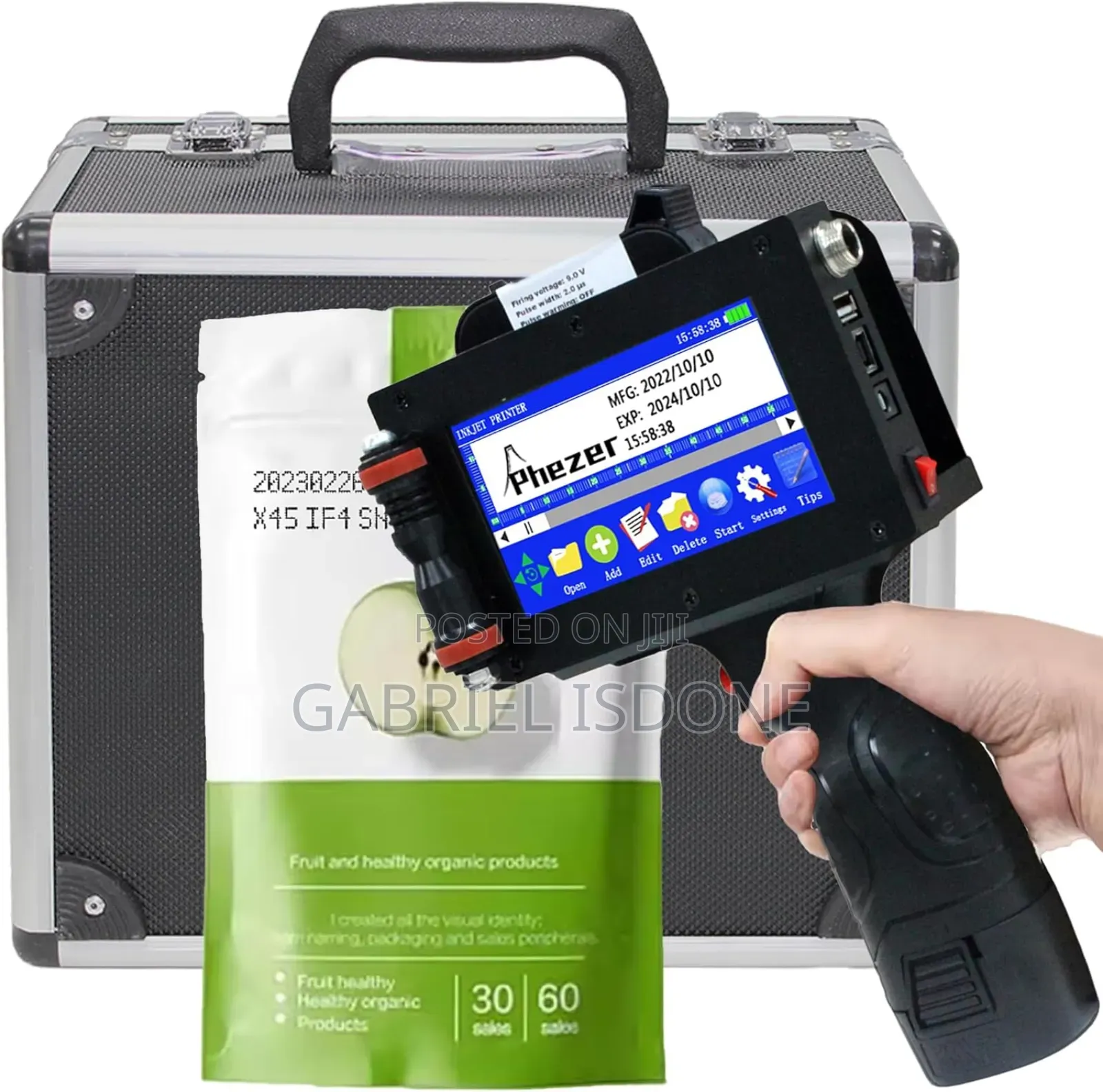 Handheld Inkjet Printer. Coding Machine Expiry Date Time Barcode Logo