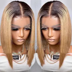 14inches Closure Human Hair Black and Gold Bob Wig