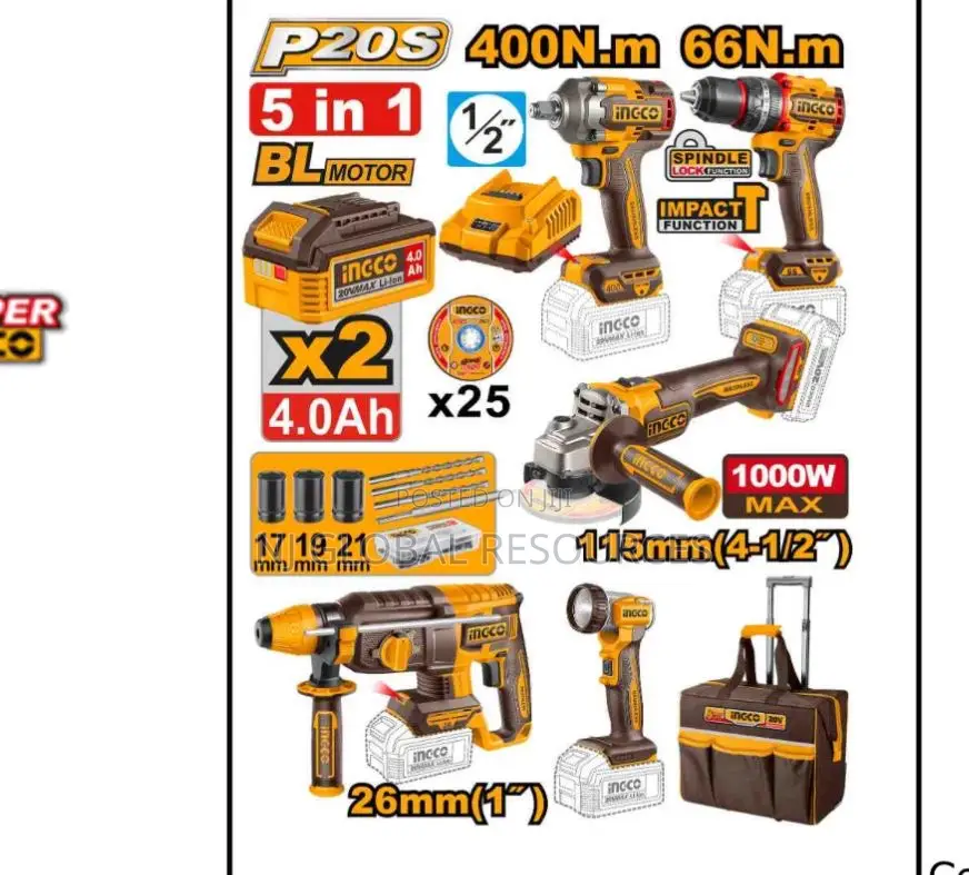 5in1 Ingco Industrial Combo Kit 5pcs