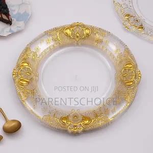 Round Charge Plate With Bronzing Rim, 12.6 Inch Plastic Serving Plates