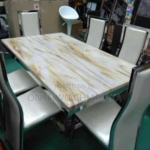 Modern Dining Table Set With Marble-Style Top