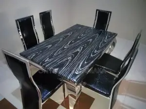 Modern Dining Table Set With Marble-Style Top