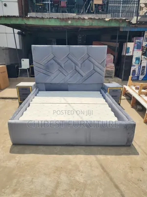 Classic 6by6 Grey Upholstery Padded Bed Frame With Cupboards.