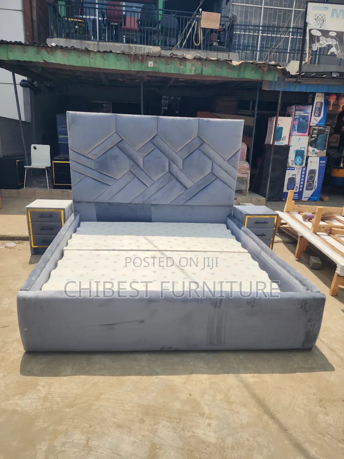Padded Six By Six Upholstery Bed Stand.