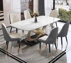 Modern Marble Dining Set With Gold Sculpted Base