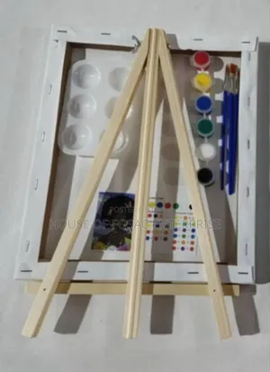 Complete Sip And Paint Canvas Acrylic Easel Pallette Art Brush Kit