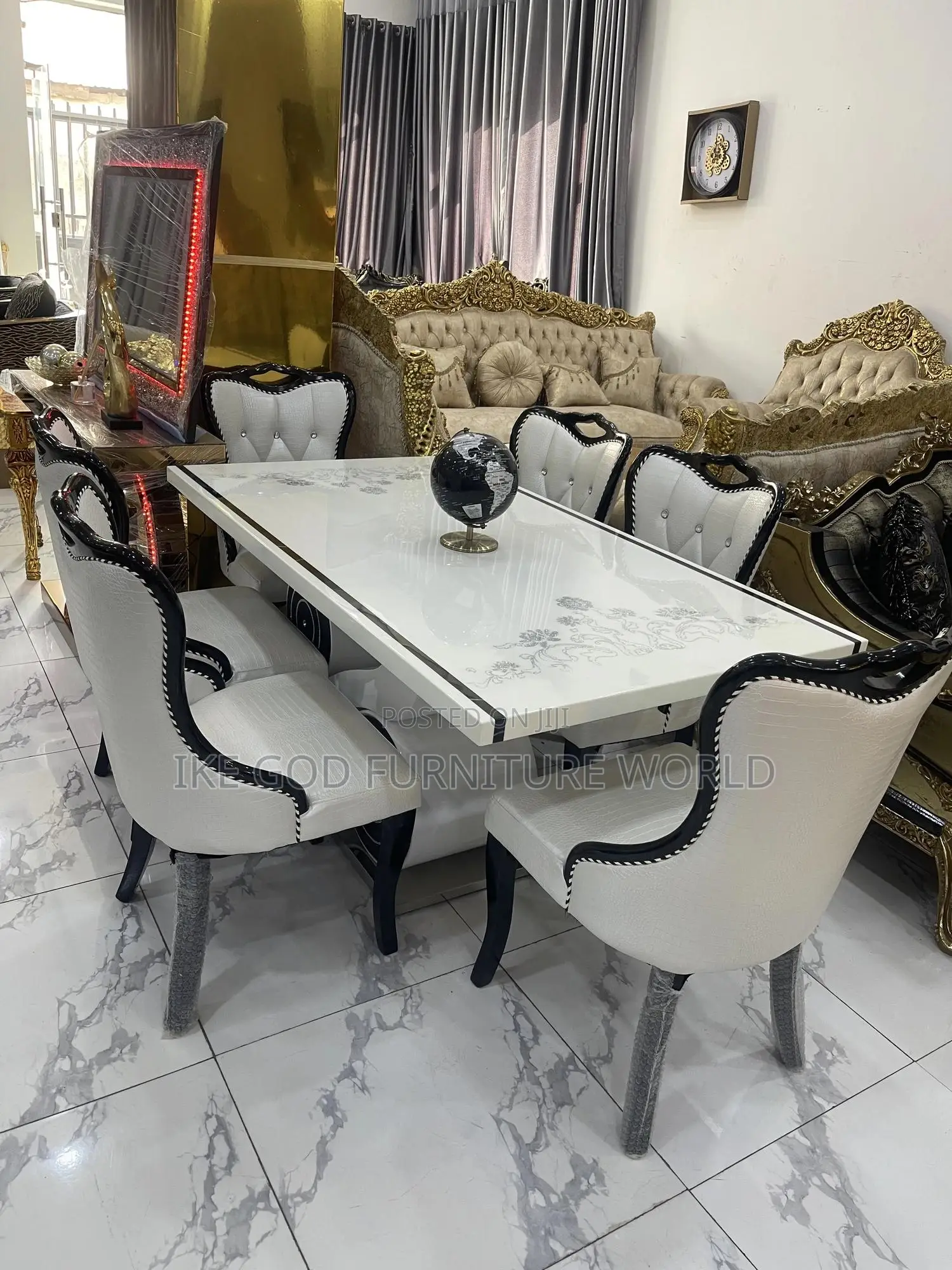 6seater Imported Marble Dining Table With Solid Chairs