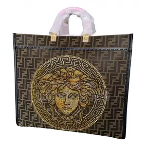 Fendace Fendi X Versace Zucca Ff Medusa Studded Sunshine Large Tote Ba