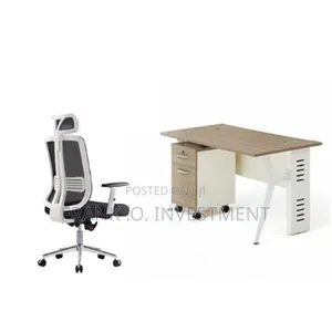 Office Table With Metal Legs and High Back Swivel Office Chair