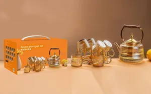 7 Piece Glass Jug Set With Bamboo Stand Ts
