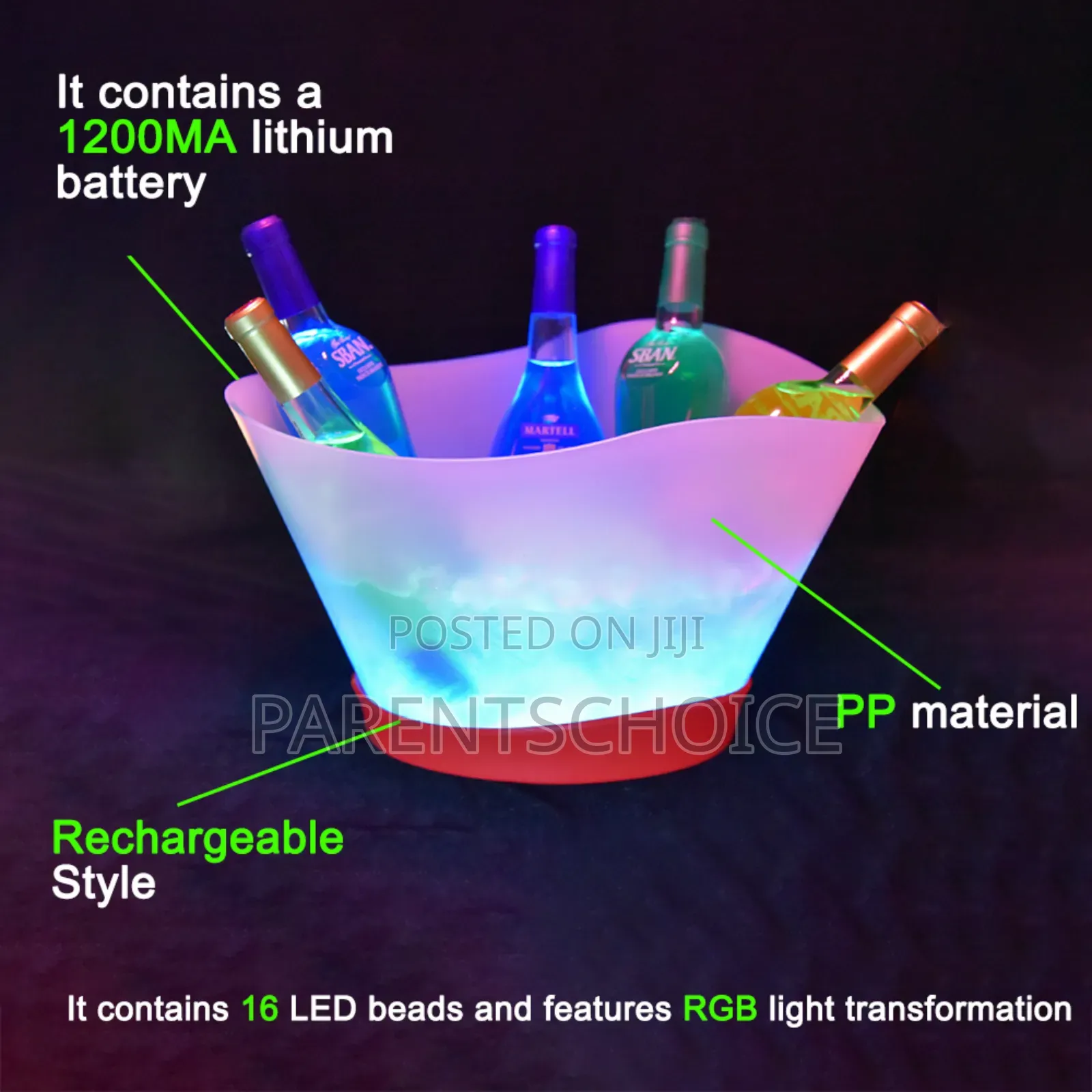 Rechargeable Led Light Up Plastic Ice Bucket 12l