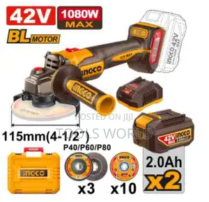 Ingco Cordless Angle Grinder 42v 1080w With Batteries and Charger