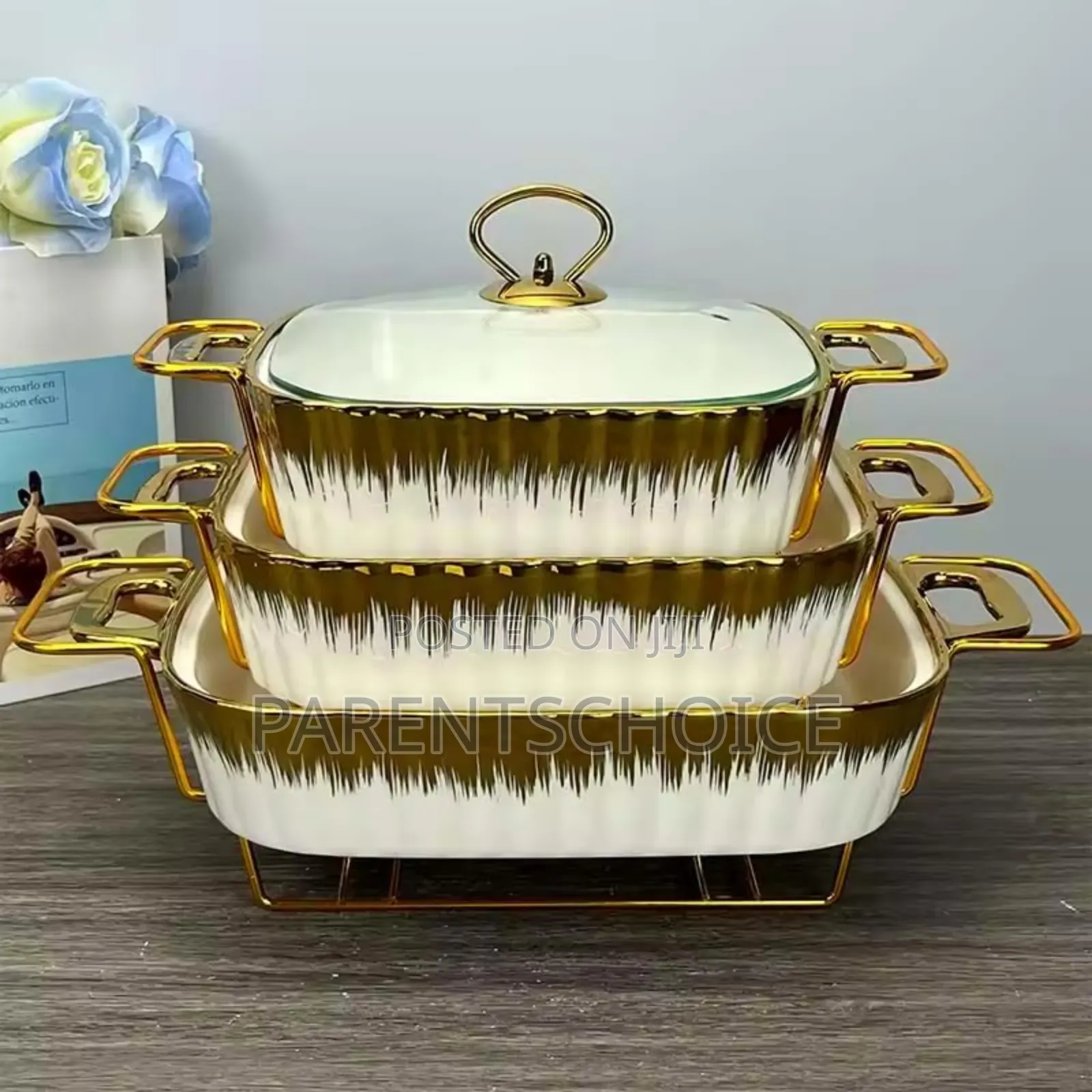 3 Pack Ceramic Chafing Dish Buffet Set With Visible Glass Lid