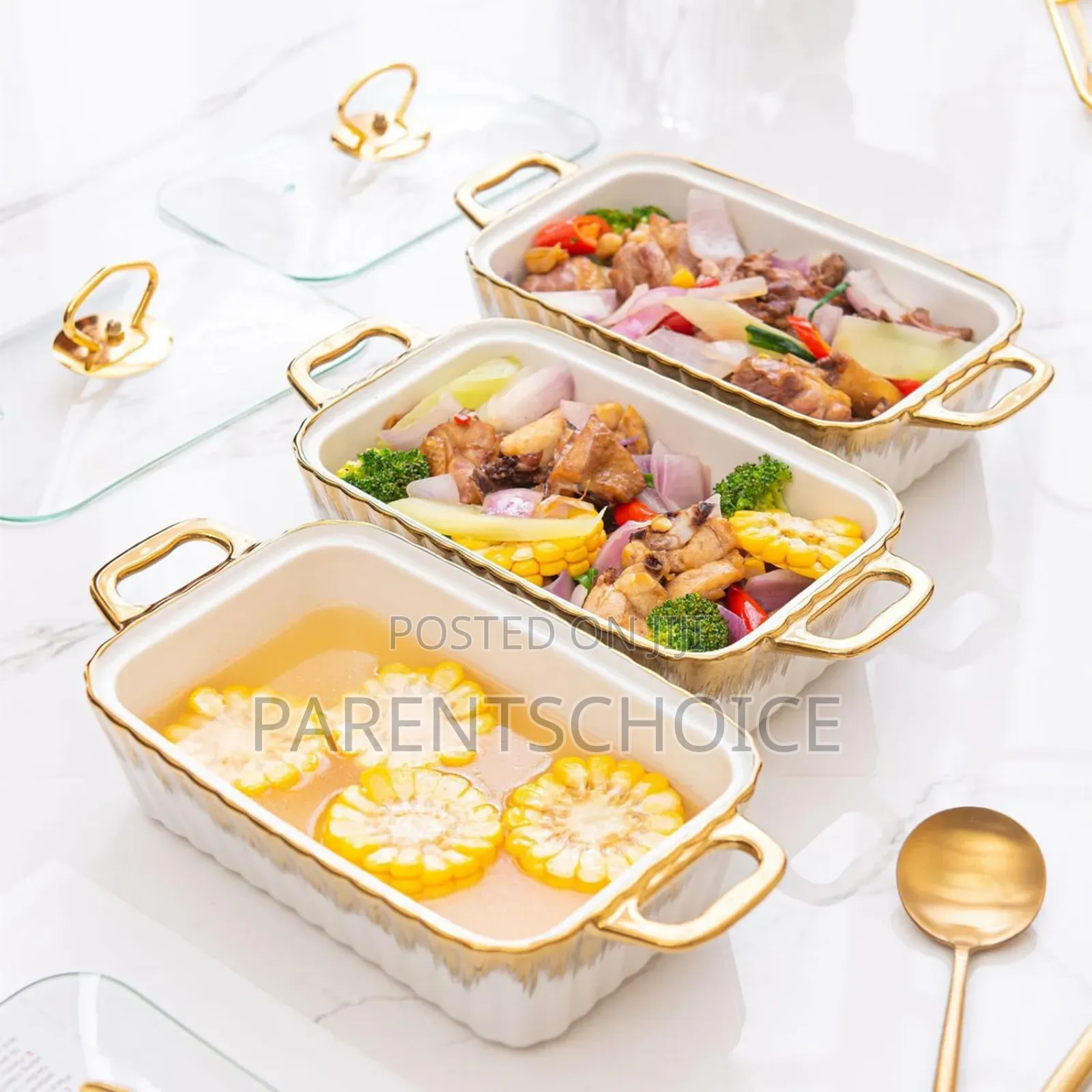 3 Pack Ceramic Chafing Dish Buffet Set With Visible Glass Lid