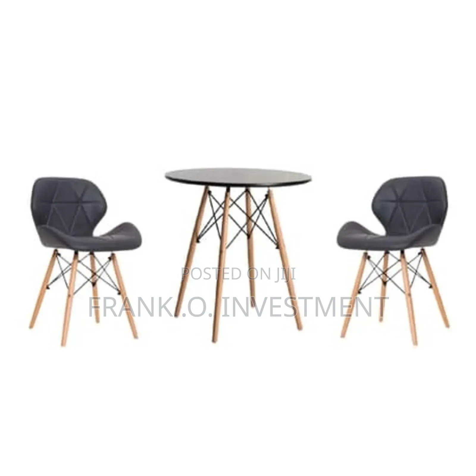 Wooden Round Dining Table With 2 Soft Padded Pu Leather Chairs -Black