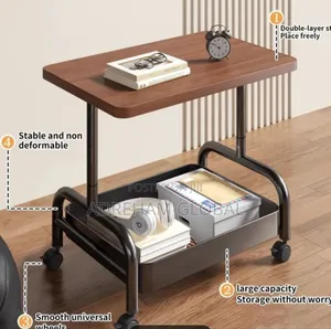 High Quality Multi-Tier Rolling Sofa Side Table With Storage Shelves