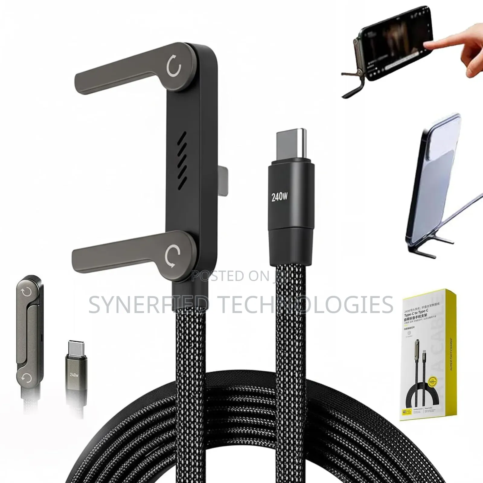 240w High Power Usb-C Charging Datacable With Phoneholder