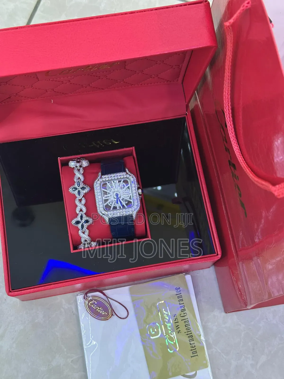 Frozen Elegance - Leather Watch With Icee Dial & Diamond Bracelet