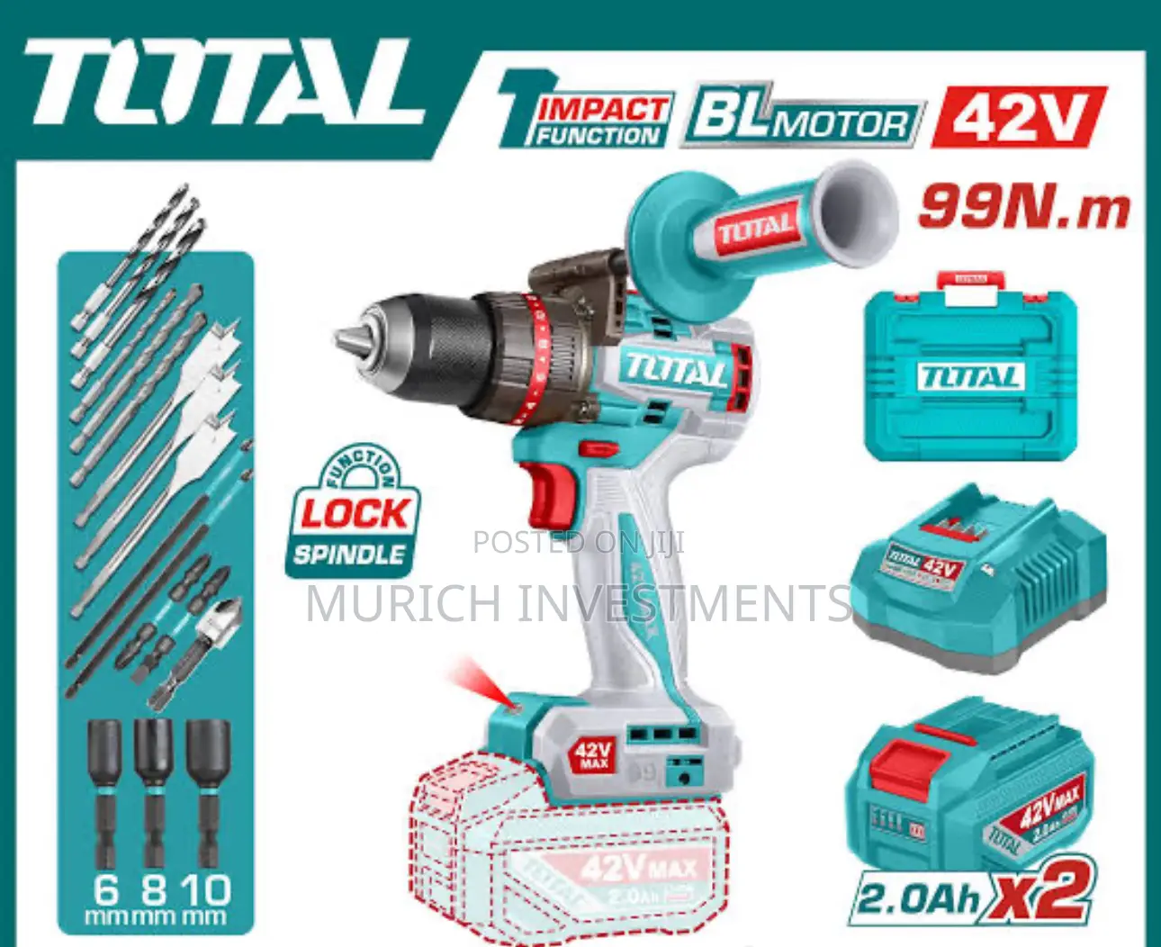 Total 42v Brushless Compact Impact Drill – 99nm