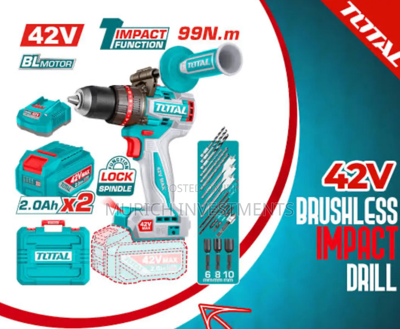 Total 42v Brushless Compact Impact Drill – 99nm
