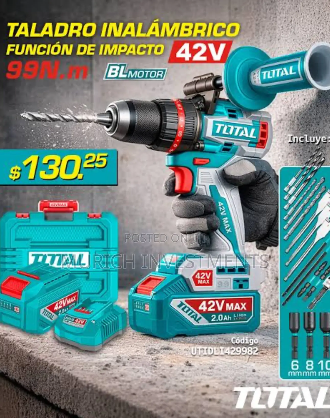 Total 42v Brushless Compact Impact Drill – 99nm