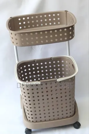 2 Tier Rolling Laundry Basket Storage Cart