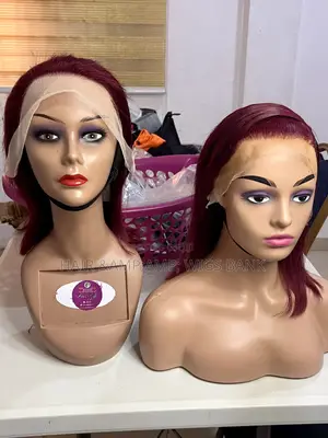 12 Inches Wine Color Lace Frontal Wig Straight Glueless