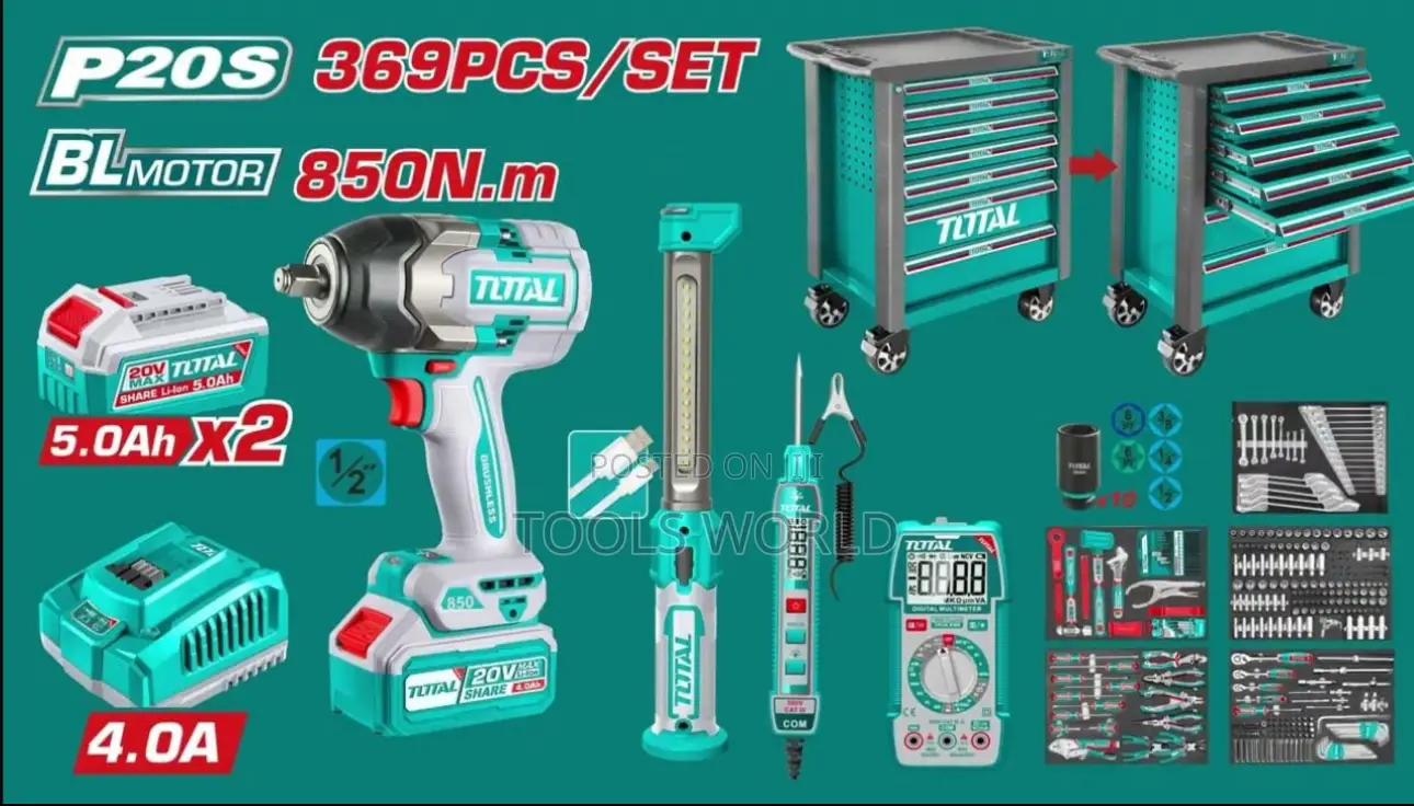 369pcs Tool Chest Set + Cordless Impact Wrench (Complete Workshop Kit)