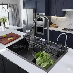 Black Luxury Four Button Kitchen Sink With Mixer Tap