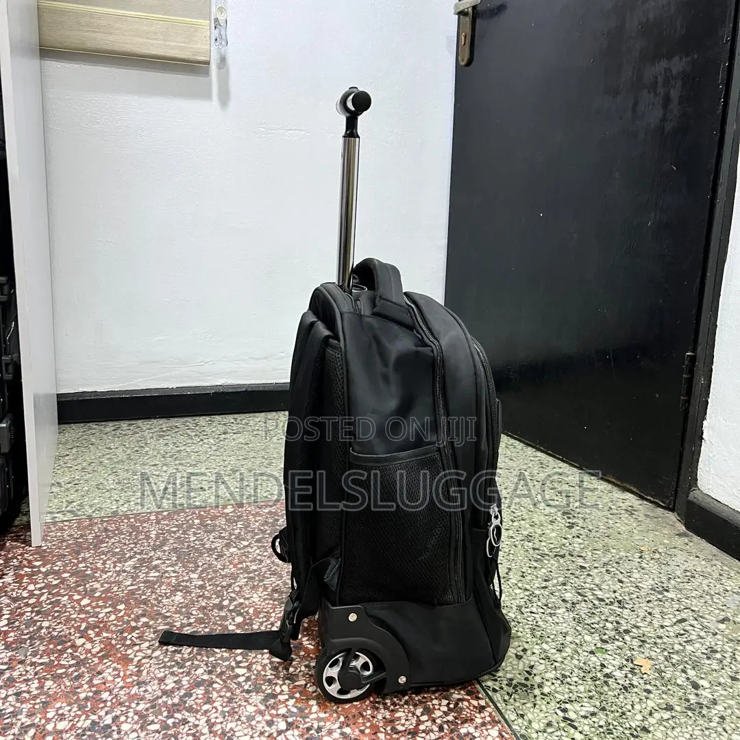 Black Wheeled Backpack With Multiple Compartments