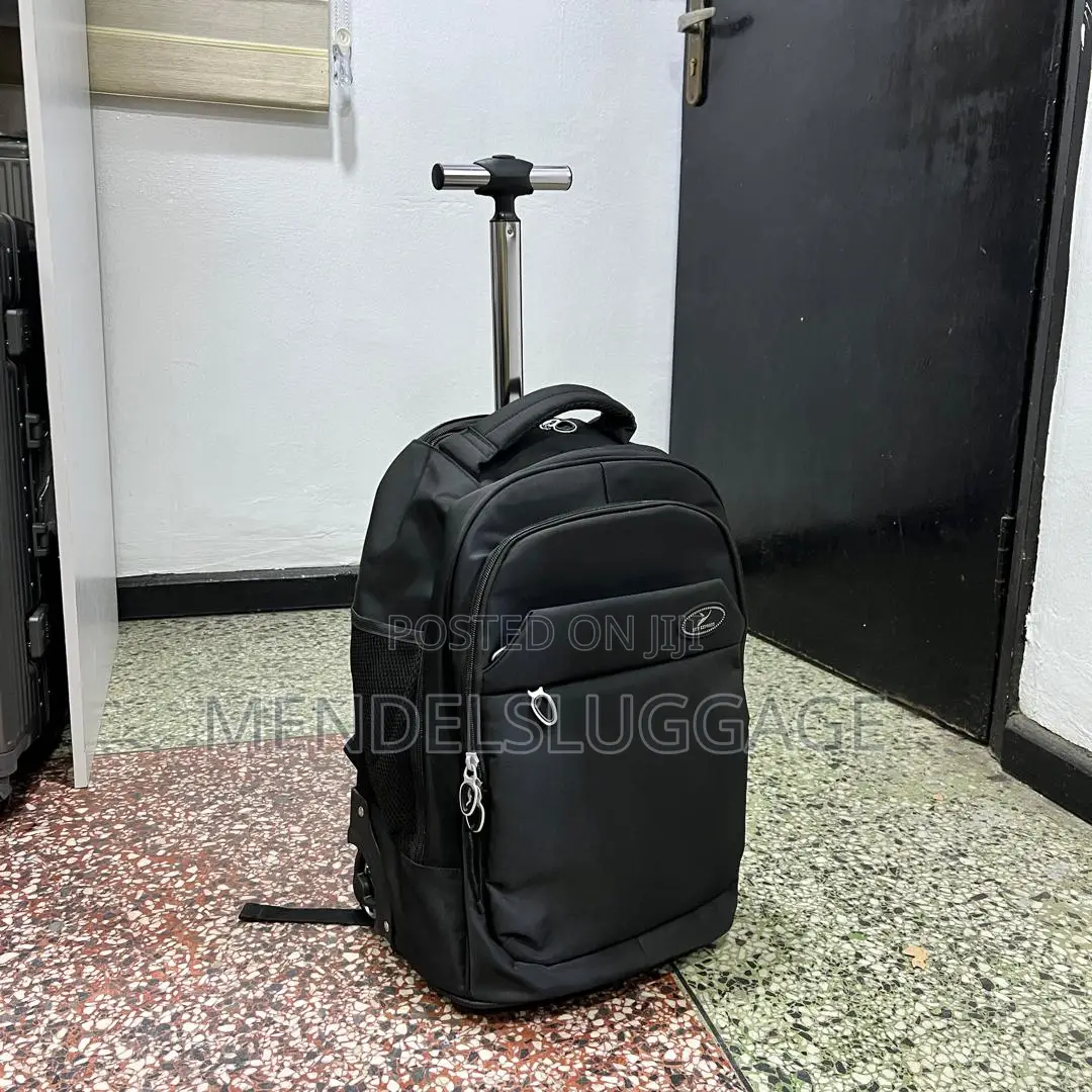 Black Wheeled Backpack With Multiple Compartments