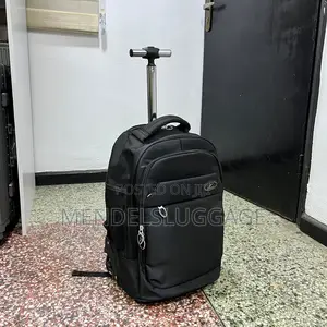Black Wheeled Backpack With Multiple Compartments