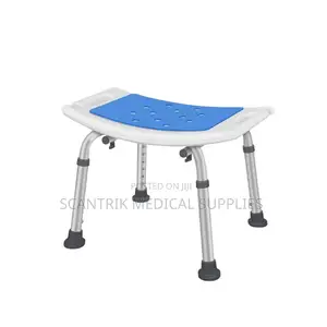 Height-Adjustable Shower Chair With Blue Sponge Cushion
