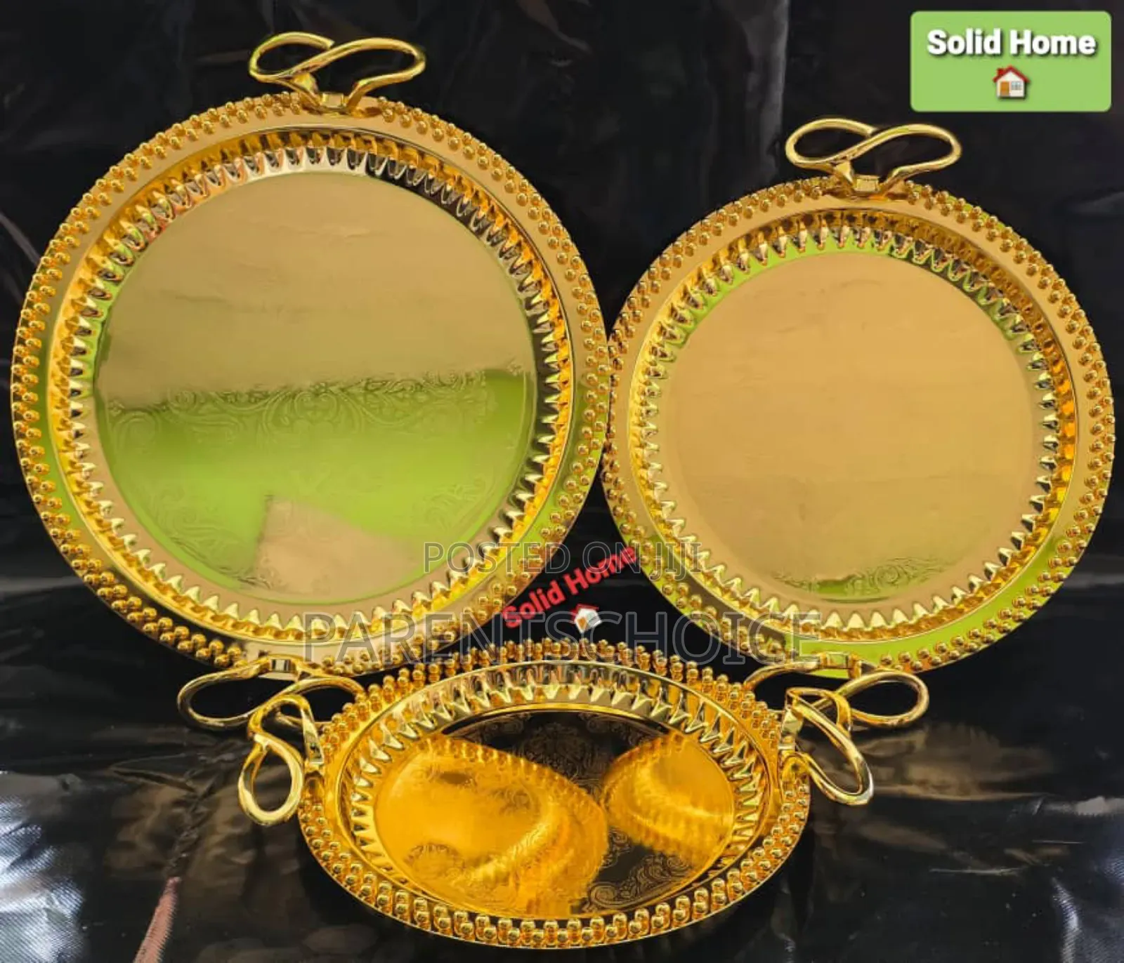 3pc Round Serving Tray Gold