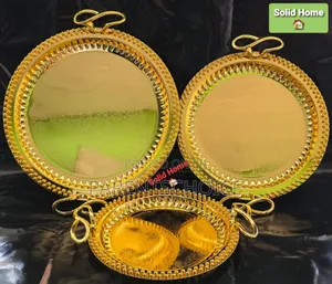 3pc Round Serving Tray Gold