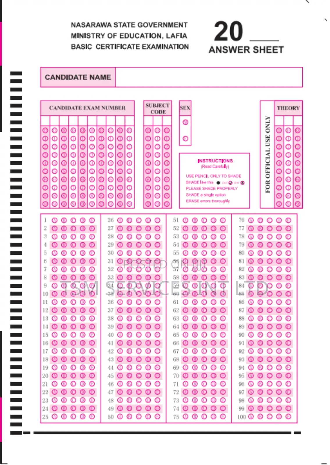 Answer Sheets for Omr Solution