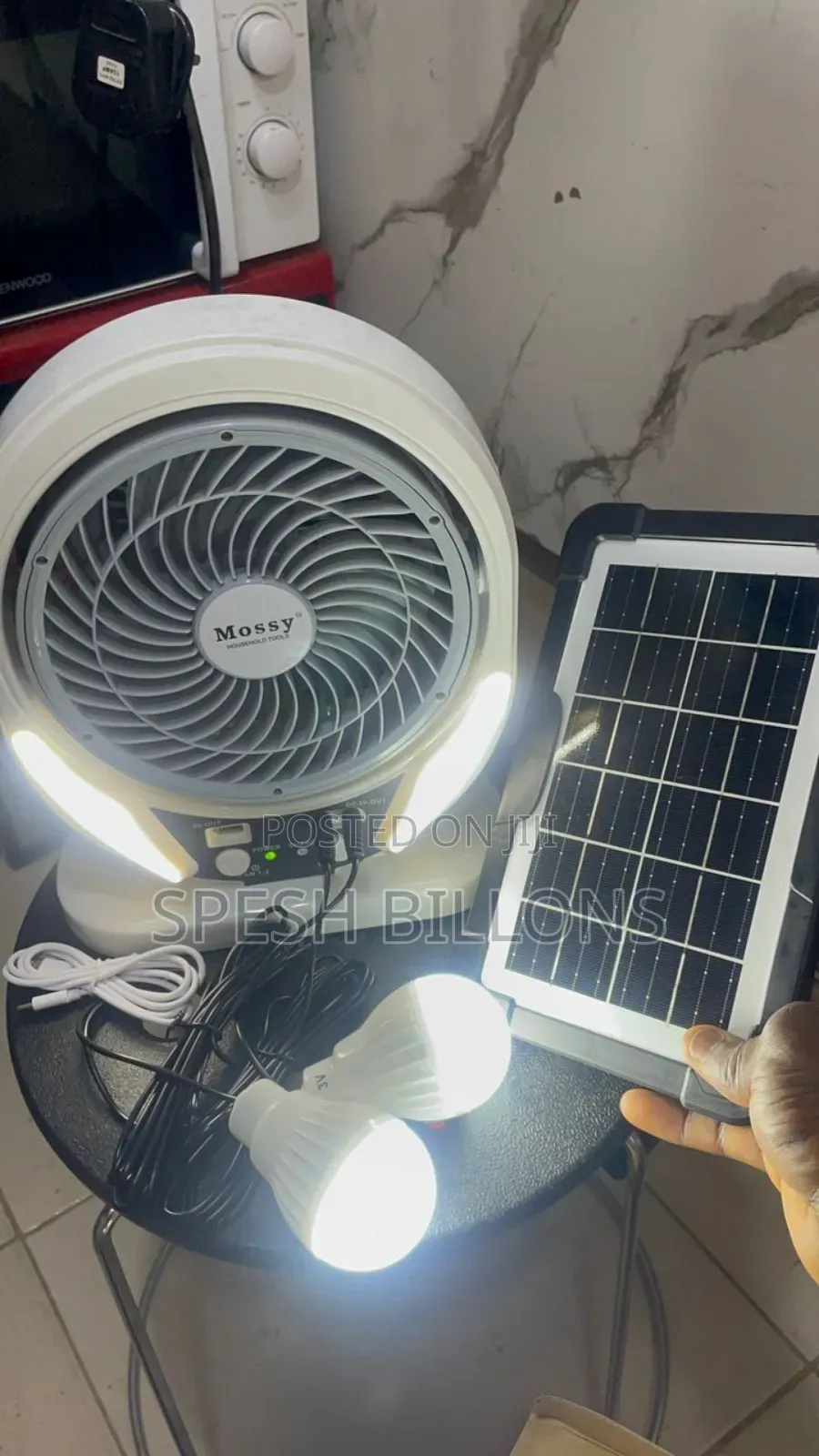 Inverter Table Fan With Panel and Bulb | Rechargeable Lithium Battery