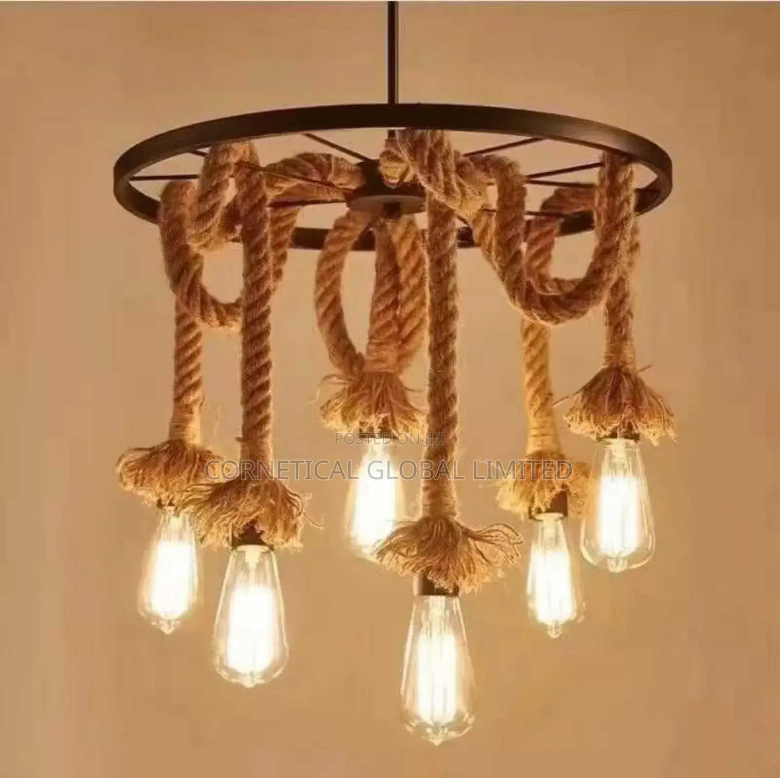 Rope Cluster Pendant Light — 6 Hanging Bulbs (Rustic / Industrial)