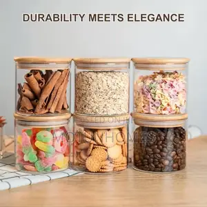22oz Set of 6pcs Glass Jar White Airtight Bamboo Lid