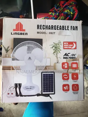 Lingben 12" Ac/Dc Table Solar Rechargeable Table Fan